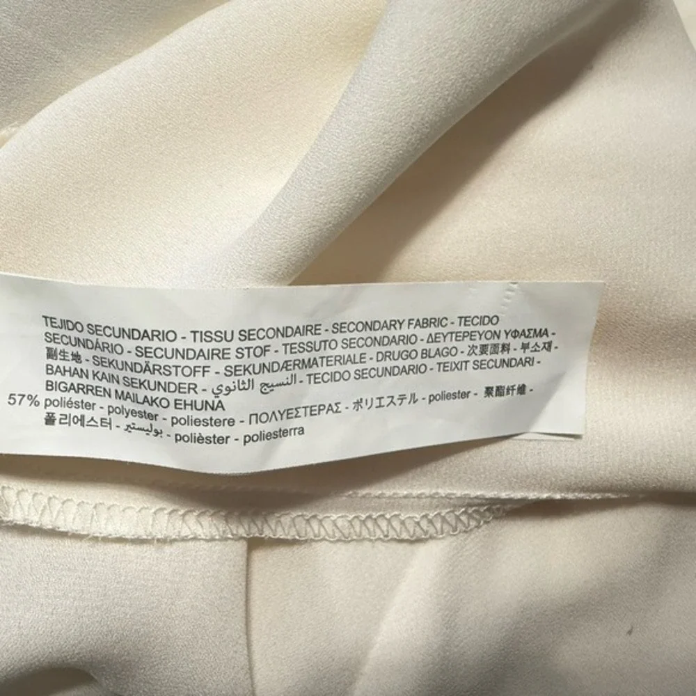 ZARA Cream Tweed Collar‎ Button Up Long Sleeve Blouse Women's L 88-21